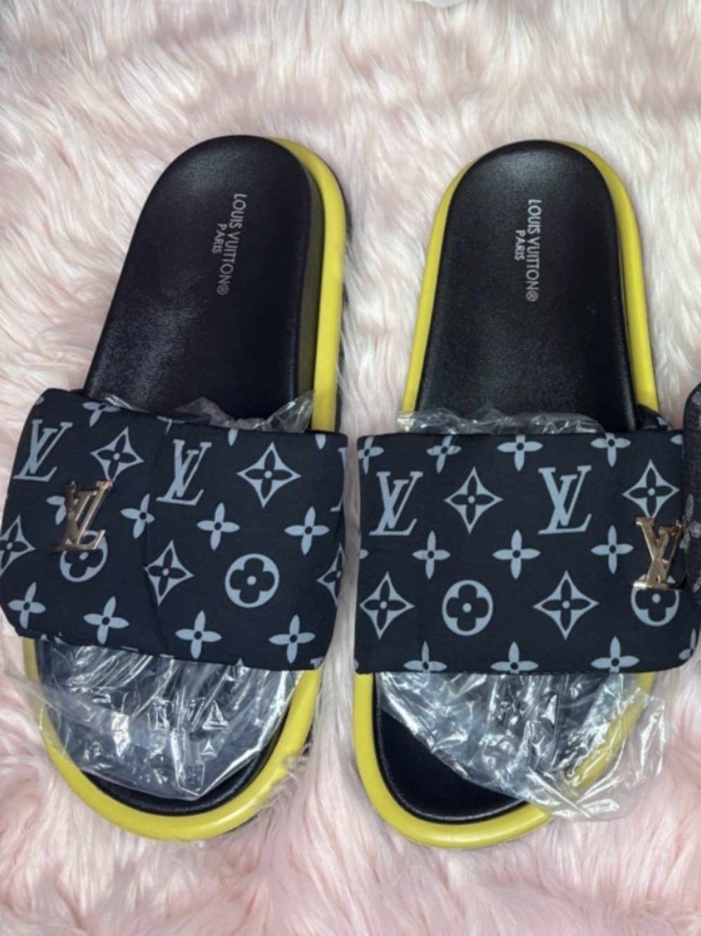Designer-Style Black & Yellow Slide Sandals